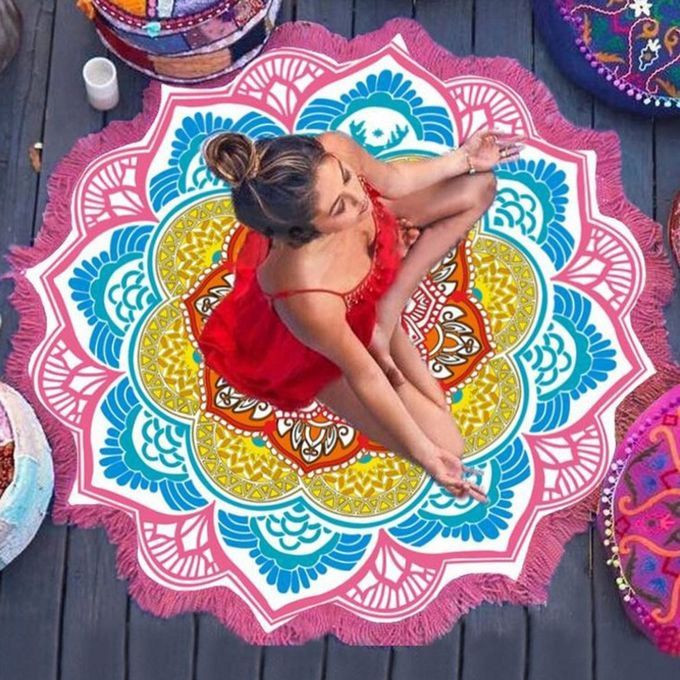 Round Bea H Towel Pi Ni  Mat T El  Flowers Pattern 147*147 M  Ir Ular Yoga-rose Red