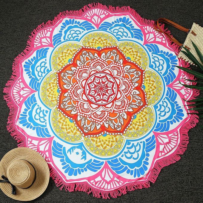 Round Bea H Towel Pi Ni  Mat T El  Flowers Pattern 147*147 M  Ir Ular Yoga-rose Red