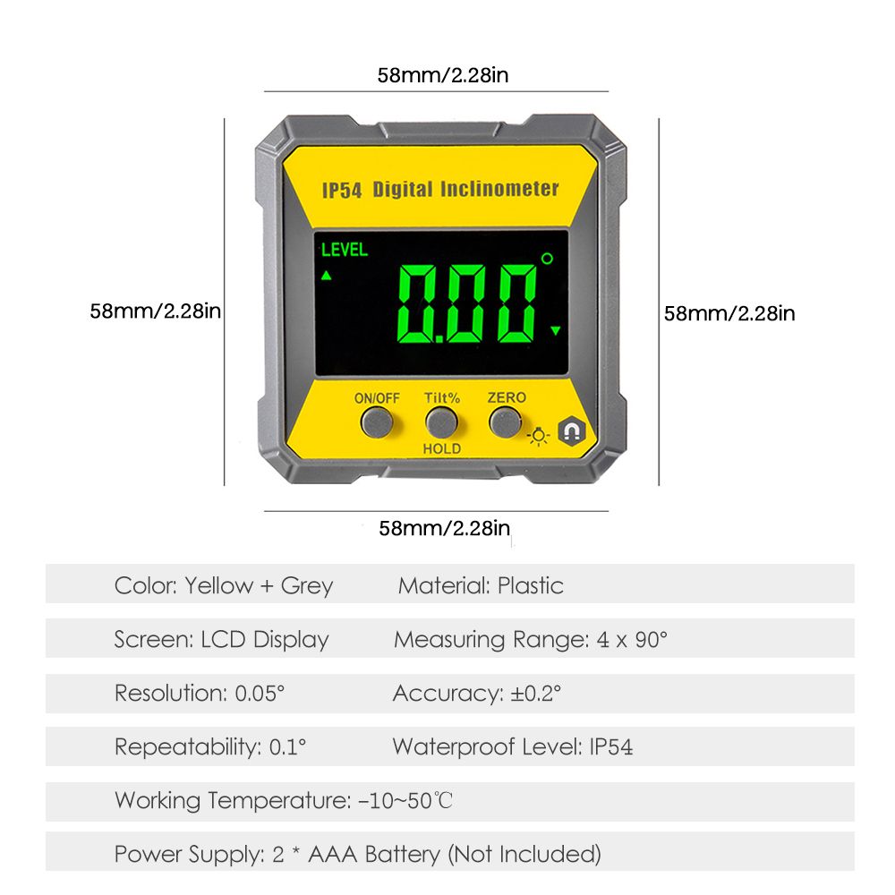 4 X 90 Degrees Digital LCD Protractor Inclinometer Magnetic