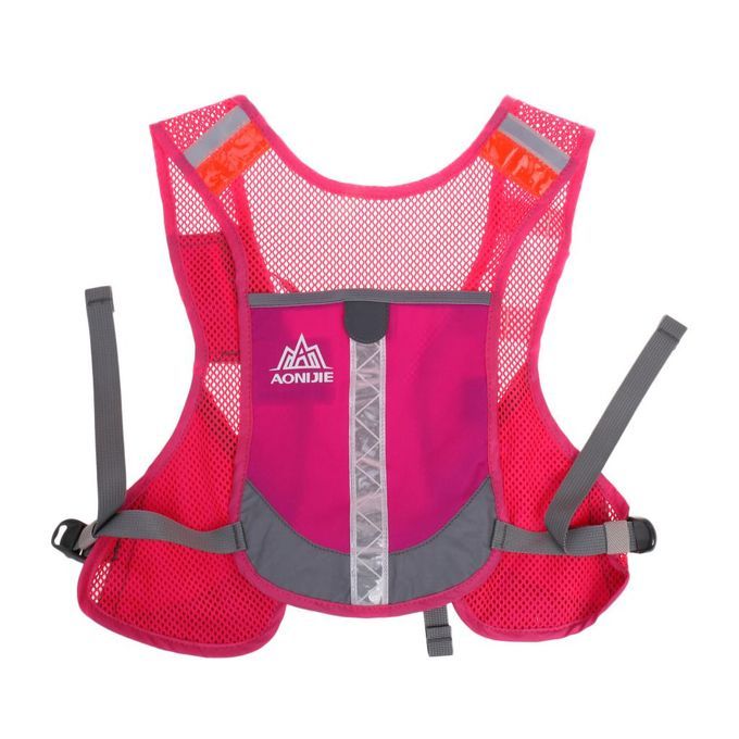 Unisex Sports Reflective Hydration Backpack Vest Water Bottle Rose Red