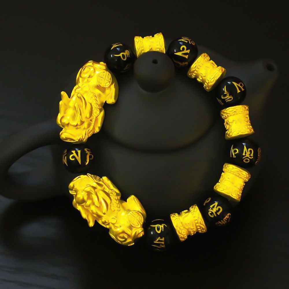 Pixiu Feng Shui Black Obsidian Wealth Bracelet Women Men