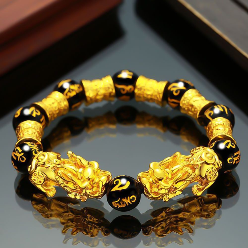 Pixiu Feng Shui Black Obsidian Wealth Bracelet Women Men