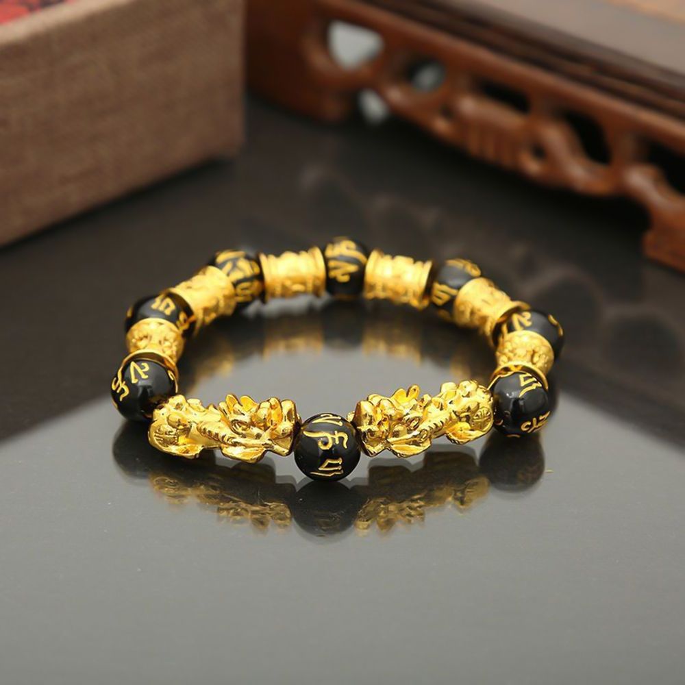 Pixiu Feng Shui Black Obsidian Wealth Bracelet Women Men
