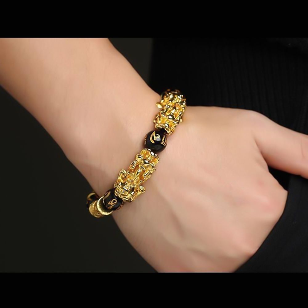 Pixiu Feng Shui Black Obsidian Wealth Bracelet Women Men