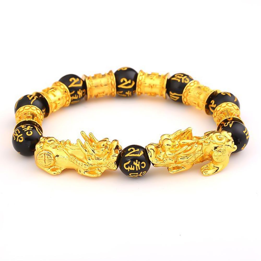 Pixiu Feng Shui Black Obsidian Wealth Bracelet Women Men