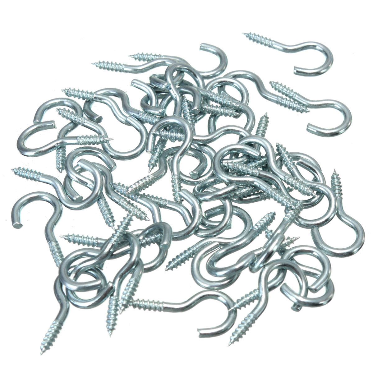 50x Zinc Plated Metal Screw Hooks Rings Hanger For Hanging Cups Garden Plants 1.8x20mm