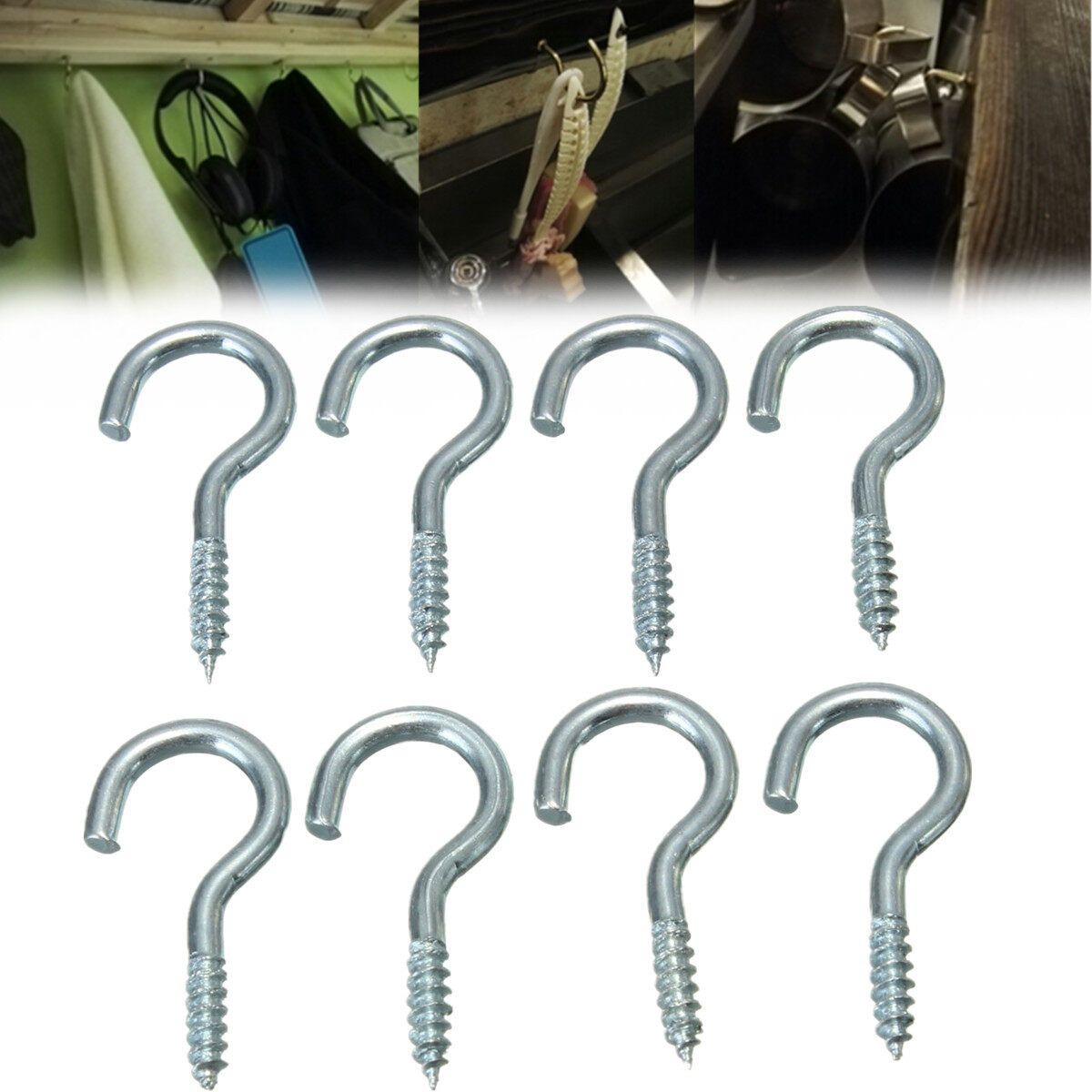 50x Zinc Plated Metal Screw Hooks Rings Hanger For Hanging Cups Garden Plants 1.8x20mm