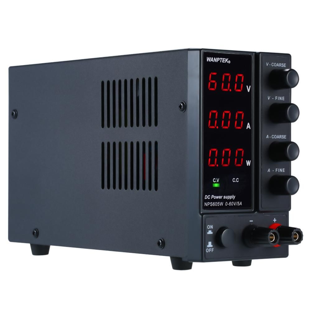 wanptek NPS605W 0-60V 0-5A Switching DC Power Supply 3 Digits Display LED High Precision Adjustable Mini Power Supply AC 115V/230V 50/60Hz Voltage & Current Regulated Dual Output