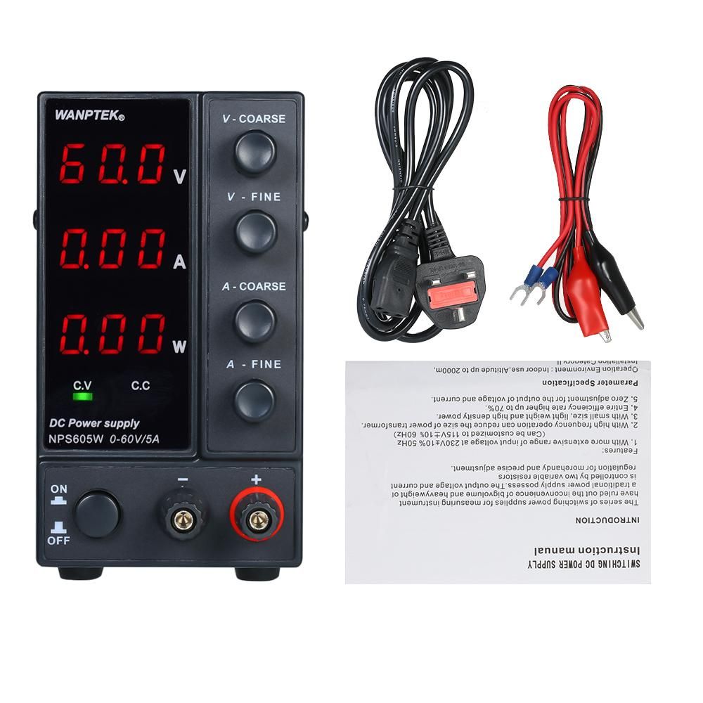 wanptek NPS605W 0-60V 0-5A Switching DC Power Supply 3 Digits Display LED High Precision Adjustable Mini Power Supply AC 115V/230V 50/60Hz Voltage & Current Regulated Dual Output