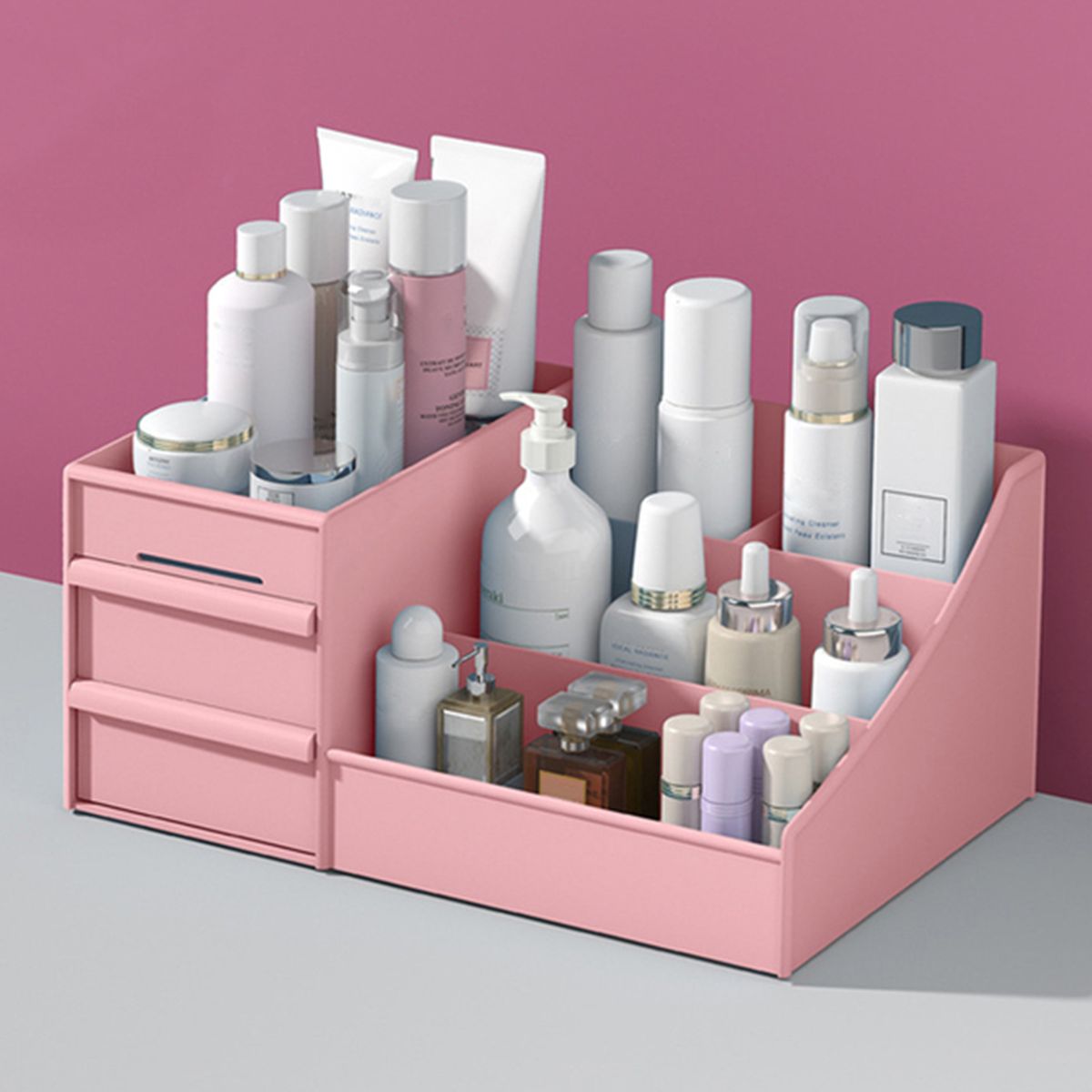 Waterproof Plastic Cosmetic Box With Drawers Desktop-White