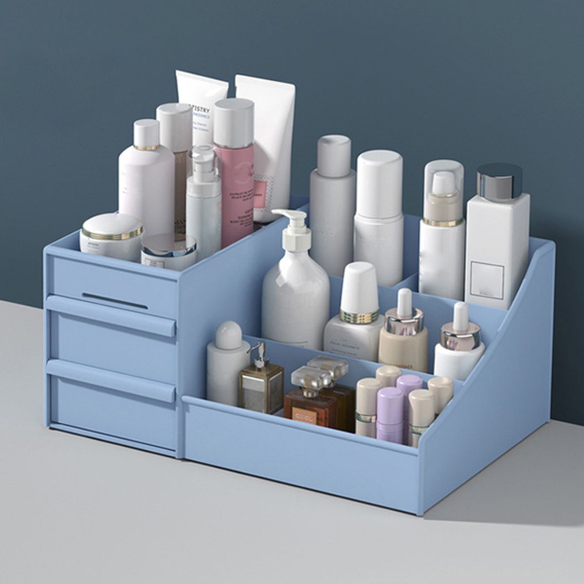 Waterproof Plastic Cosmetic Box With Drawers Desktop-White
