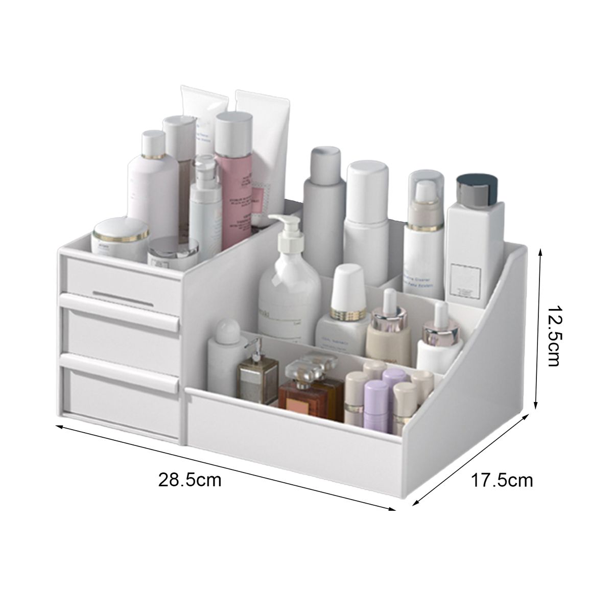 Waterproof Plastic Cosmetic Box With Drawers Desktop-White