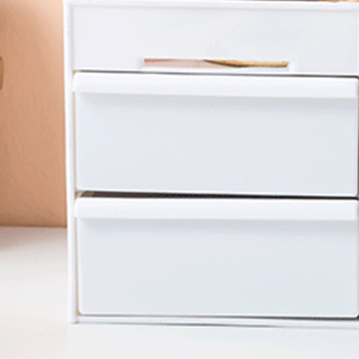 Waterproof Plastic Cosmetic Box With Drawers Desktop-White