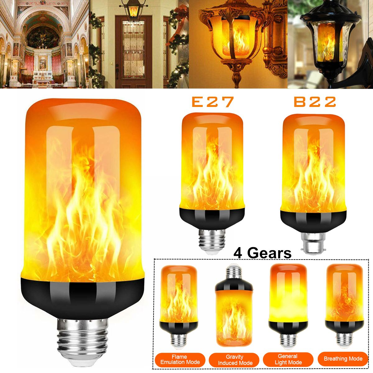1/2/4pcs E27 B22 99 LED Bulb Flame Effect Light Bulb Flickering Flame Bulb Lamp 1PCS-B22