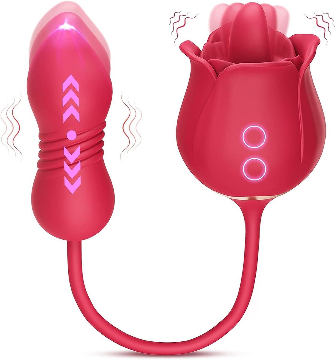 Rose Vibrator - 2in1 Rose Stimulator for Women with 9 Tongue Licking Thrusting G Spot Vibrators massager