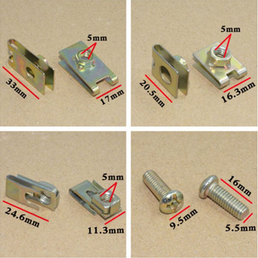100pcs Mixed Car Door Panel Fastener Fixed Screw U Type