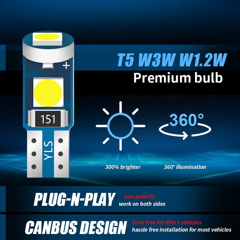 10Pcs T5 Led Bulb W3W W1.2W Led Canbus For Air Conditioner On Light Instrument LED Lights Dashboard