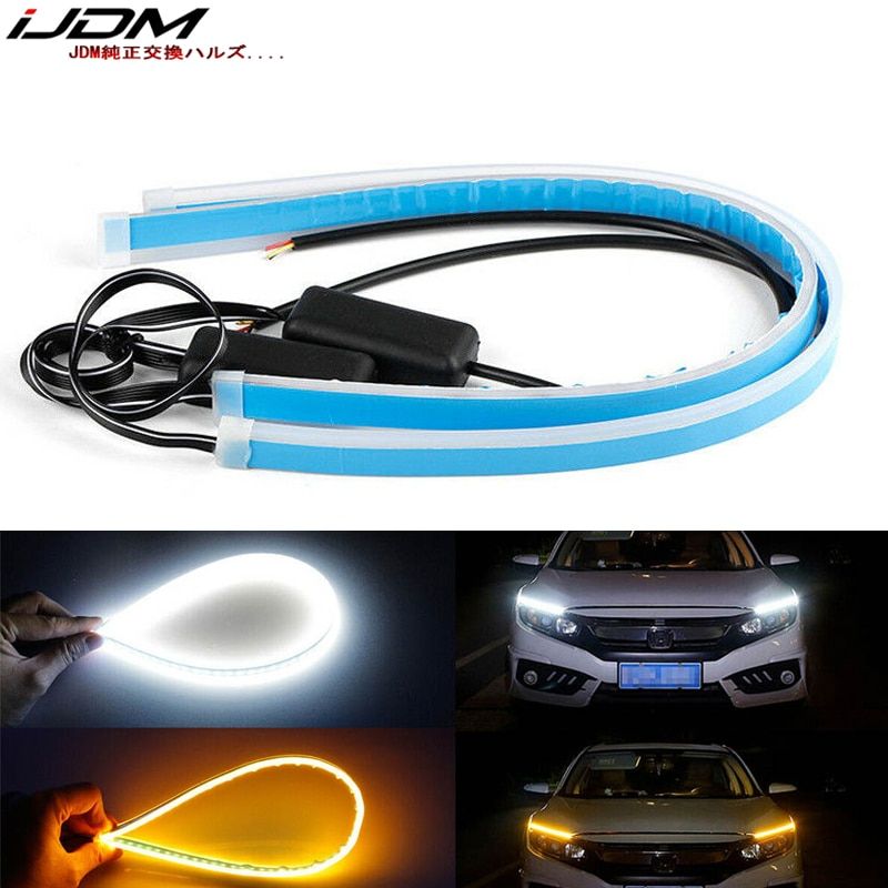 12-24 Inch Xenon  LED DRL & Amber Yellow LED Sequential Flash Strip Lights For Car Headlight