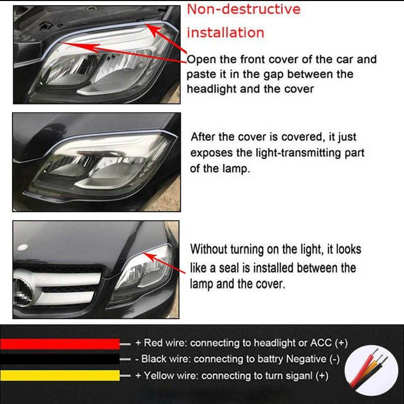 12-24 Inch Xenon  LED DRL & Amber Yellow LED Sequential Flash Strip Lights For Car Headlight