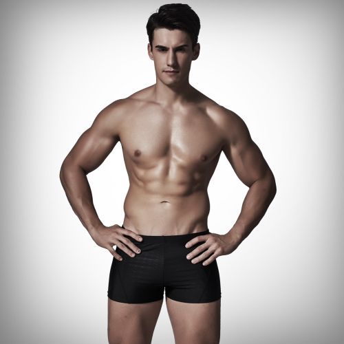 New Men Swim Suit Waterproof Square Leg Elastic Swimwear