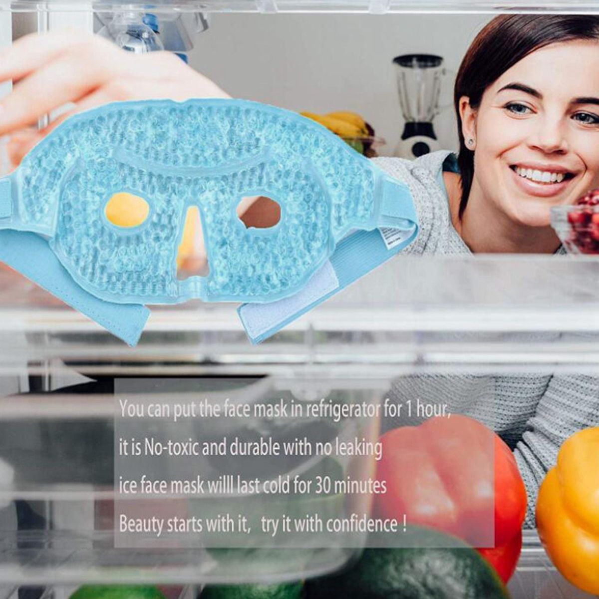 Ice Face / Eye Mask Reusable With Plush Backing For Allergies, Blue