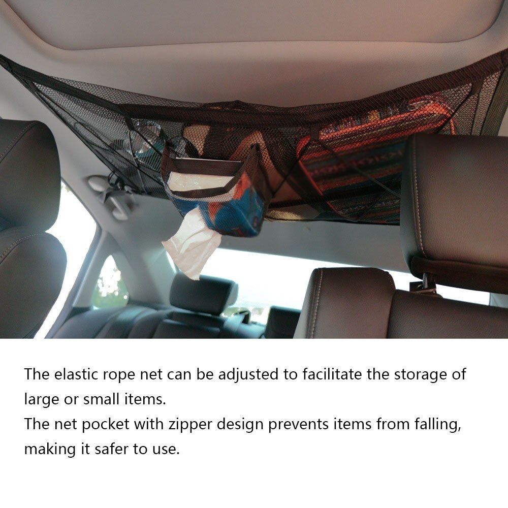 Car Ceiling Storage Bag Double-Layer Adjustable Cargo Net