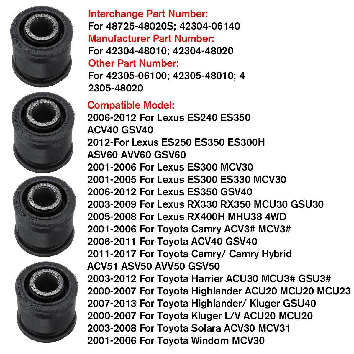 Car Accessories 4 Rear Assembly Arm Knuckle Bushing For Toyota Camry Highlander Lexus ES300/350