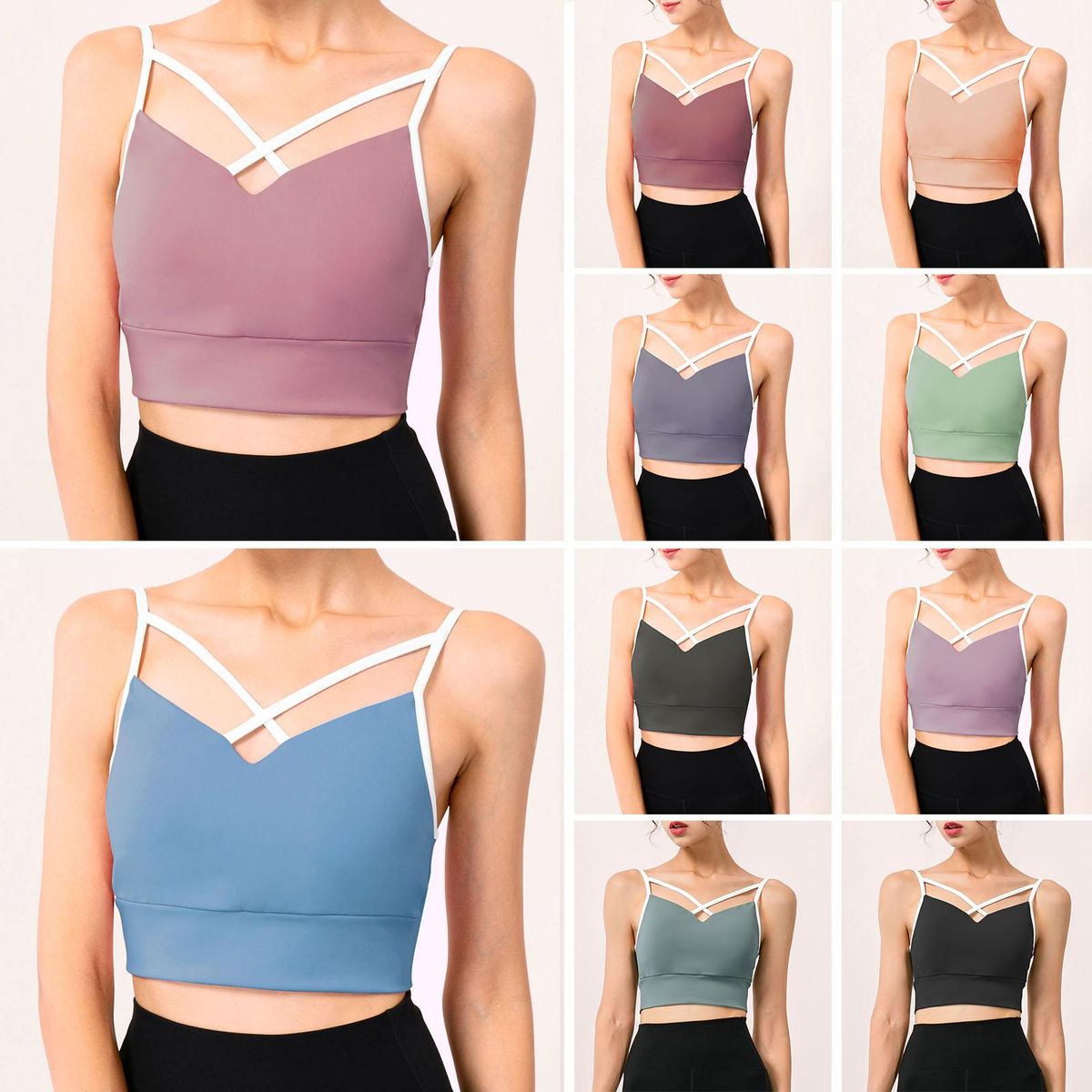 Women Sports Bra Spaghetti Criss-cross Straps Removable Padded U Back Athletic Workout Yoga Crop Tops