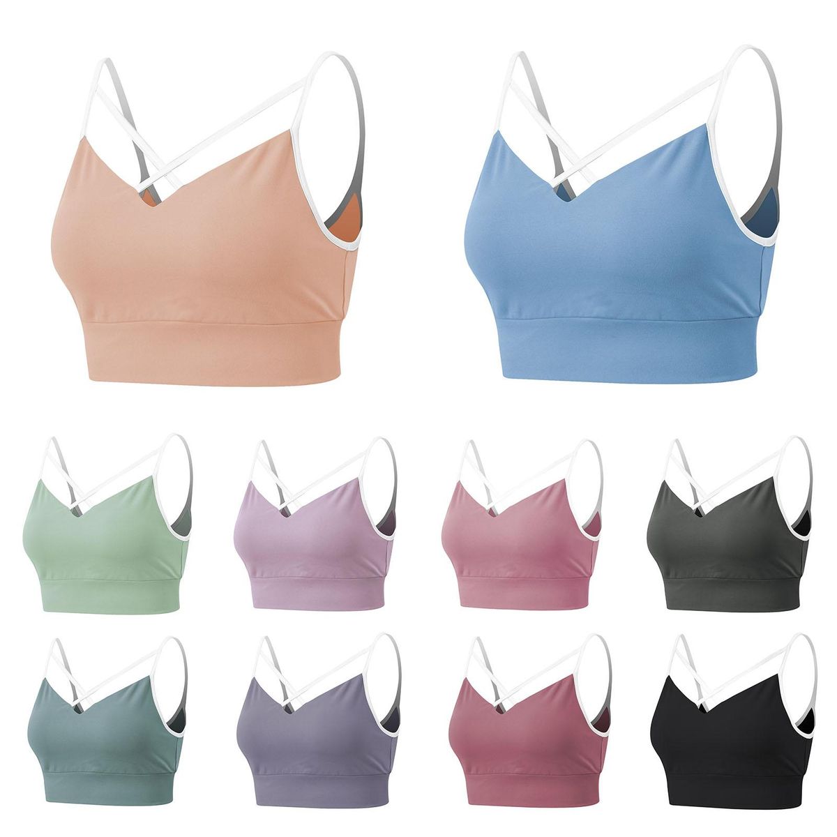 Women Sports Bra Spaghetti Criss-cross Straps Removable Padded U Back Athletic Workout Yoga Crop Tops