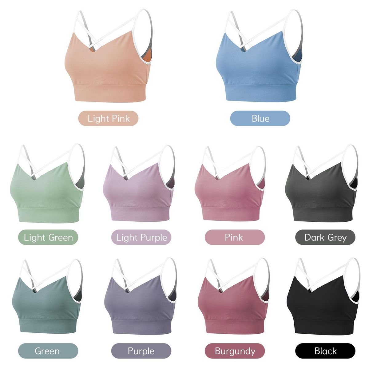 Women Sports Bra Spaghetti Criss-cross Straps Removable Padded U Back Athletic Workout Yoga Crop Tops
