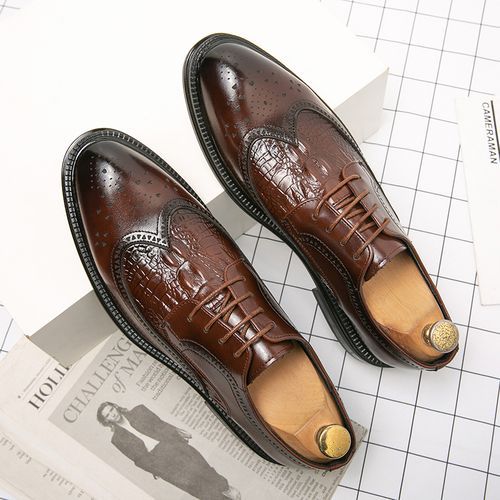 Men Dress Handmade Shoes Leather Male Oxford Italian Classic Lace-up Men's Brogue Shoes Oxfords
