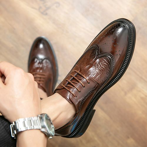 Men Dress Handmade Shoes Leather Male Oxford Italian Classic Lace-up Men's Brogue Shoes Oxfords