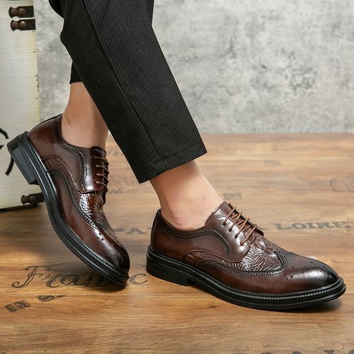 Men Dress Handmade Shoes Leather Male Oxford Italian Classic Lace-up Men's Brogue Shoes Oxfords