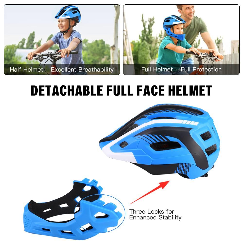 Kids Detachable Full Face Bike Helmet Breathable Ultralight Cycling Sports Safety Helmet for Bicycle Skateboard Scooter Roller Skating