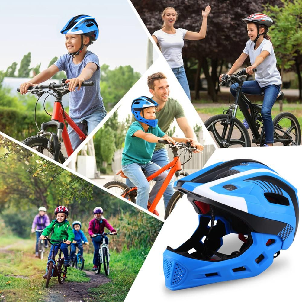 Kids Detachable Full Face Bike Helmet Breathable Ultralight Cycling Sports Safety Helmet for Bicycle Skateboard Scooter Roller Skating