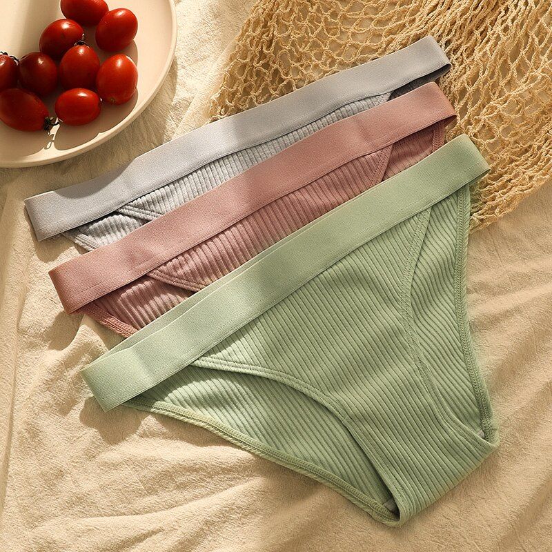 3PCS Fashion Cotton Briefs Y Panties For Women Seamless Panty Bikini Thongs Female Lingerie Low-Rise Ladies  Solid