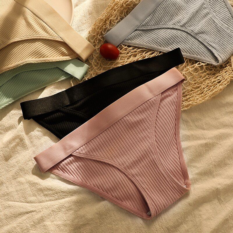 3PCS Fashion Cotton Briefs Y Panties For Women Seamless Panty Bikini Thongs Female Lingerie Low-Rise Ladies  Solid