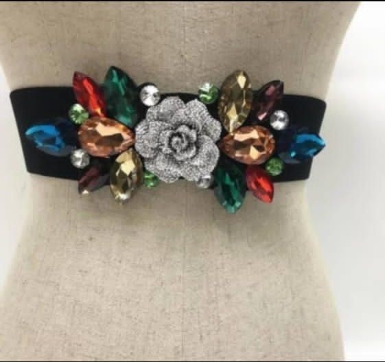 Ladies Jeweled Banded Belt - Black