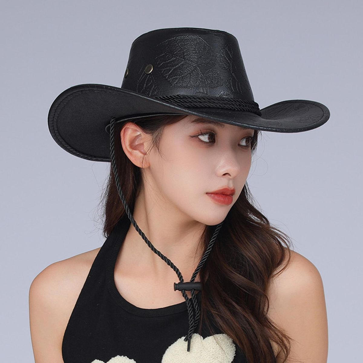 Western Cowboy Hat Traveling Sunscreen Cowgirl Hat Black
