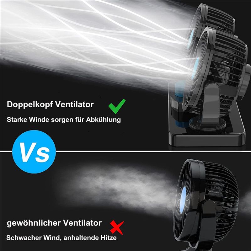 Double Head Car Fan 360 Degree Rotation with 2 Speeds