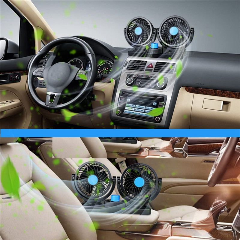 Double Head Car Fan 360 Degree Rotation with 2 Speeds