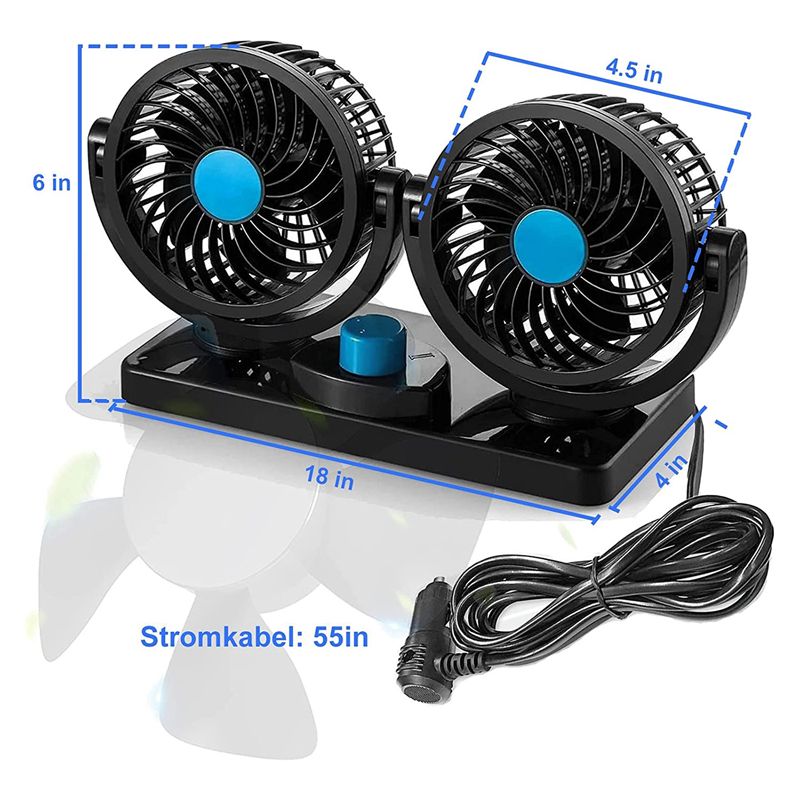 Double Head Car Fan 360 Degree Rotation with 2 Speeds