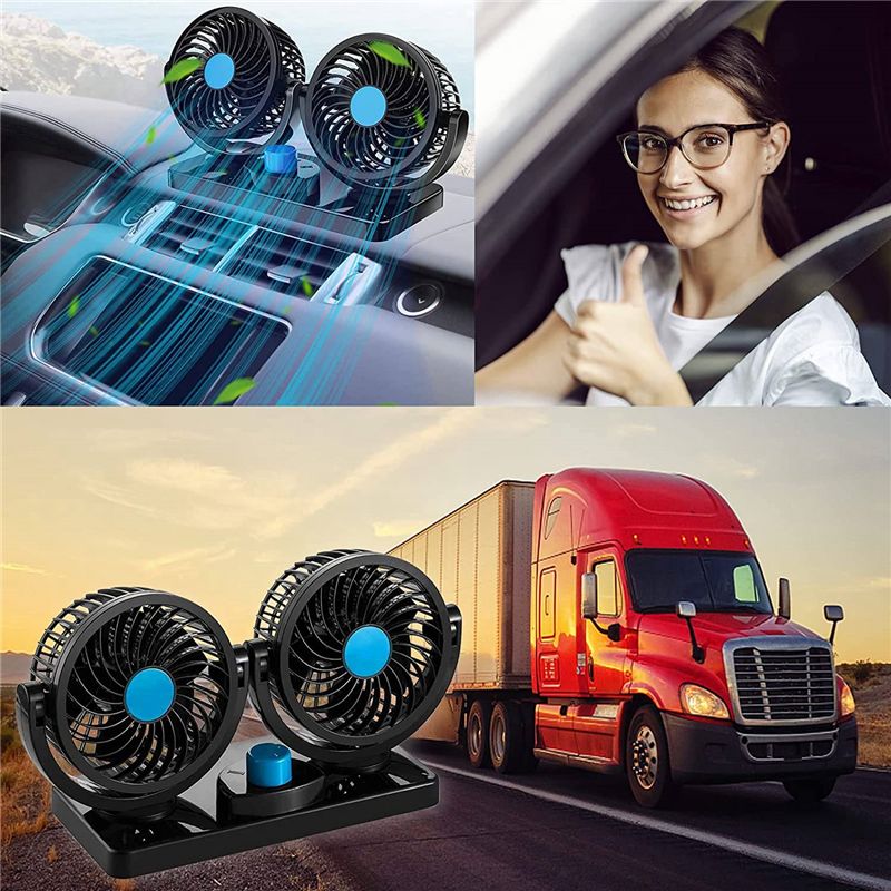 Double Head Car Fan 360 Degree Rotation with 2 Speeds