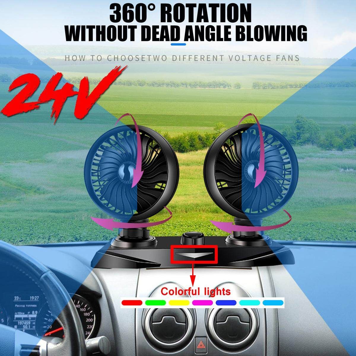 24V Portable Twin Dash Cooling Air Fan Car Van Truck Caravan Auto