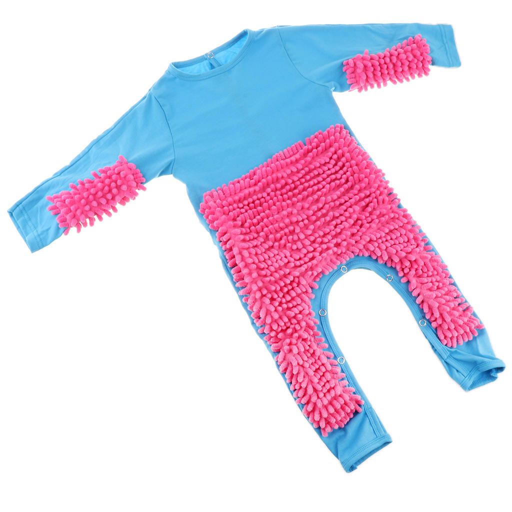 Baby Romper Romper Overall, Cleaning Mop Jumpsuit 73cm Blue+Rose Red