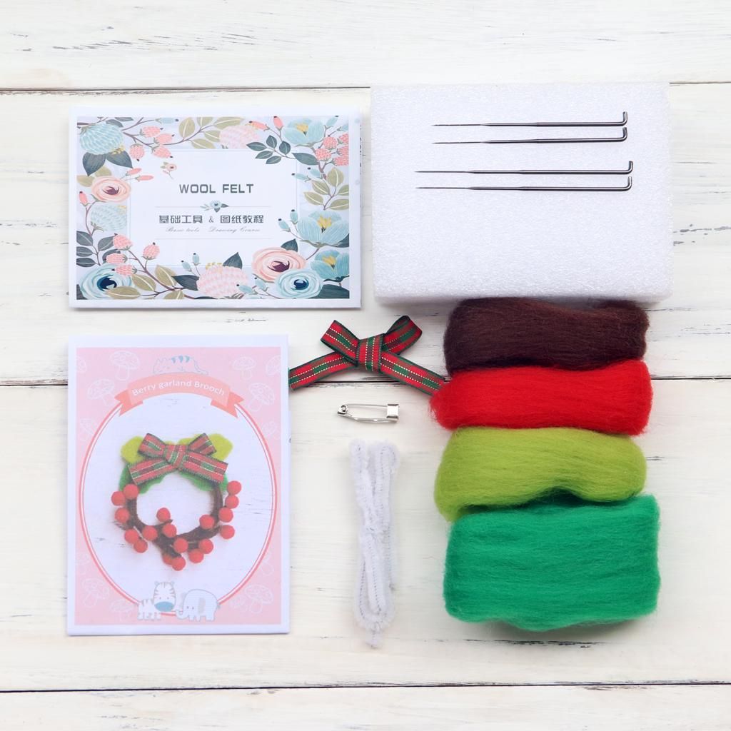 Brooch  Felting Kit For Beginners With Basic Tools Tutorials - Wreath