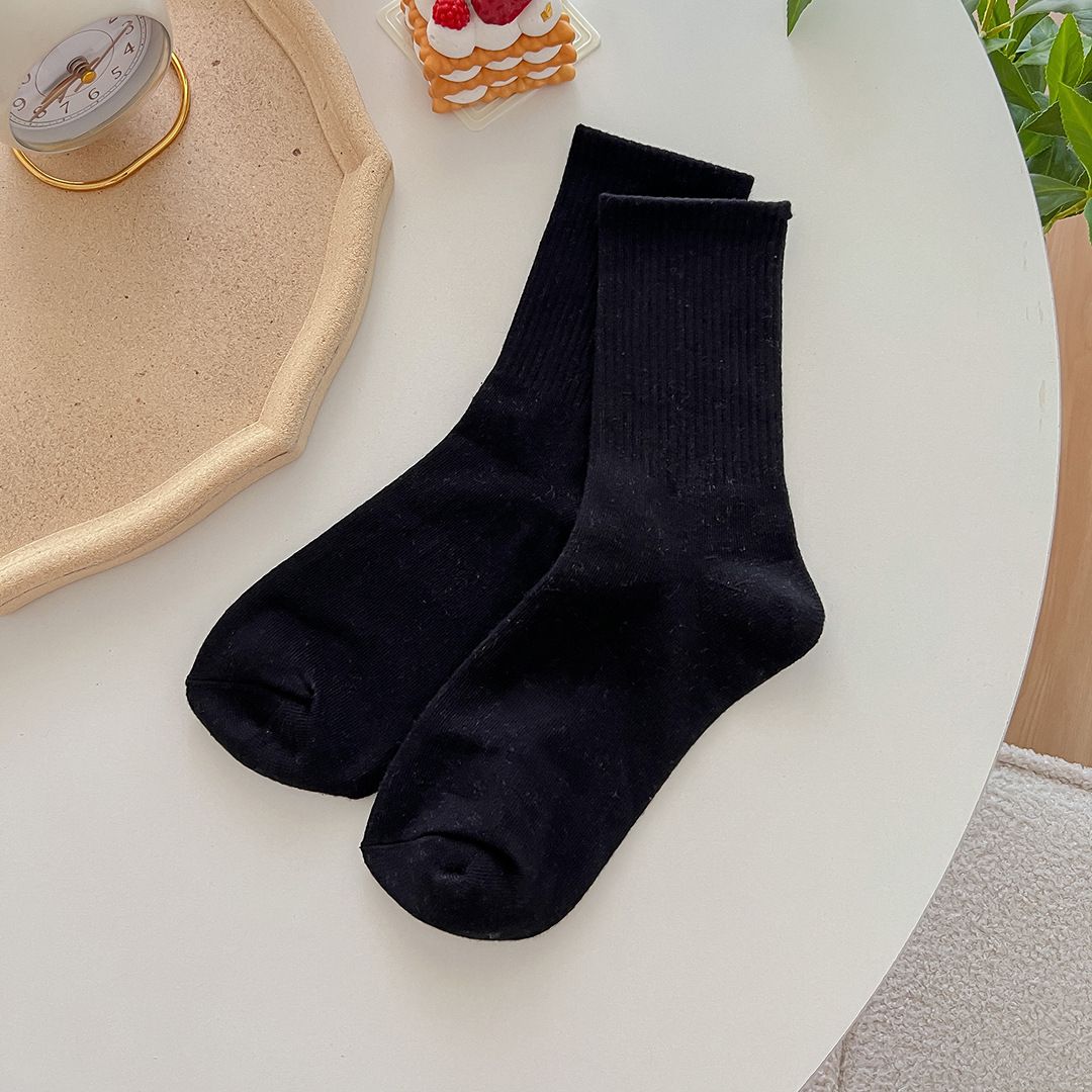 (Black)Four Seasons Soft Comfortable Socks Male Female High Tube Sports Socks Pure Cotton Soli SMA
