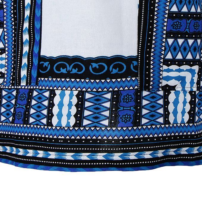 Short Sleeve Dashiki African Embroidery Print Hippie Top Kaftan Blue