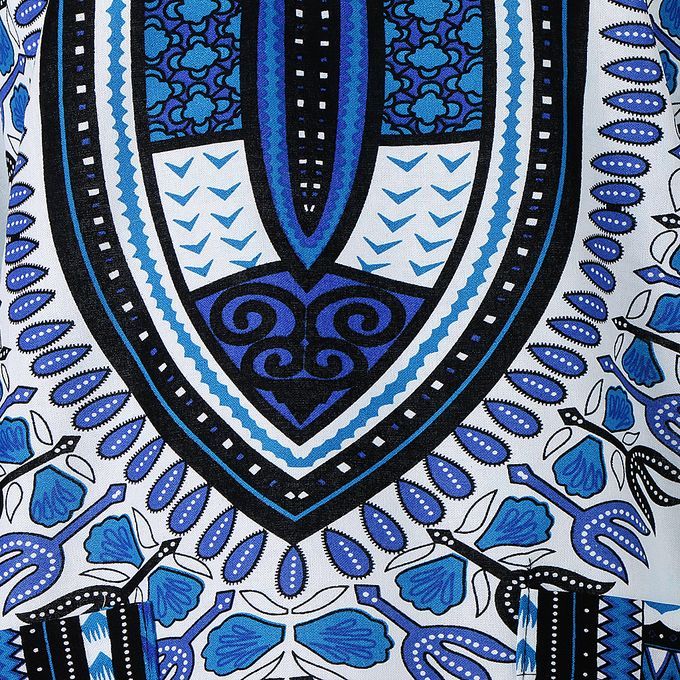 Short Sleeve Dashiki African Embroidery Print Hippie Top Kaftan Blue