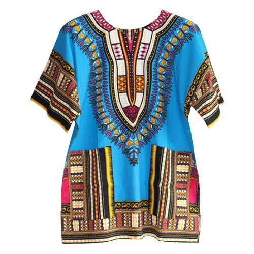 Unisex African Dashiki Shirt Colorful Traditional One Size  Light Blue